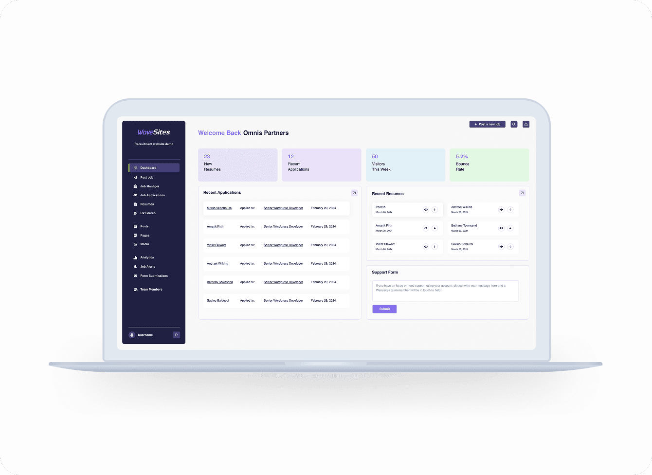 WaveSites platform interface